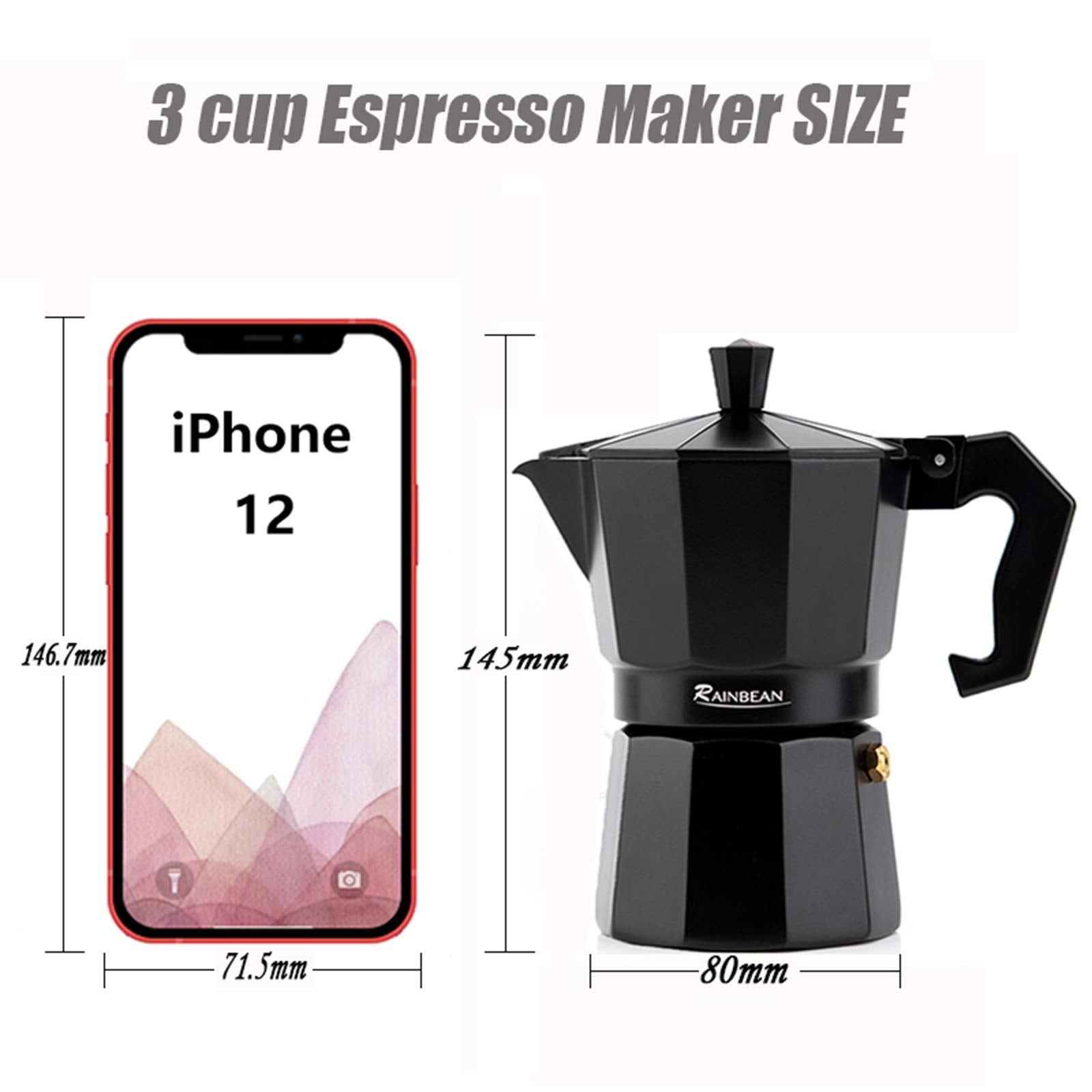 Stovetop Espresso Maker Espresso Cup Moka Pot Classic Cafe Maker Percolator Coffee Maker Italian Espresso for Gas or Electric Aluminum Black Gift package with 2 cups Amazon Platform Banned