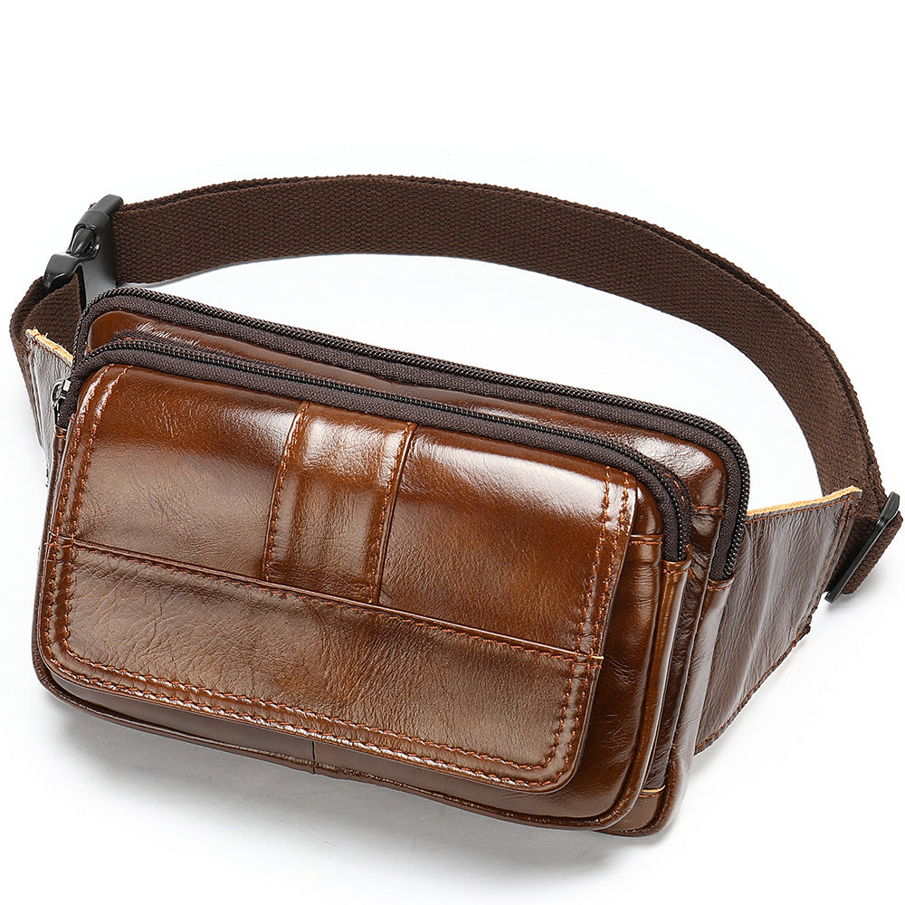 Leather Men's head leather waist bag