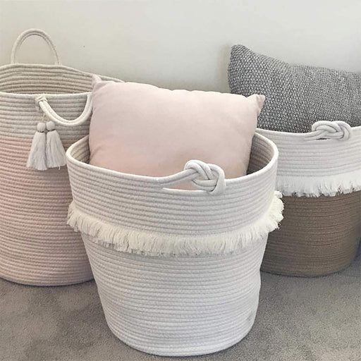 Cotton Woven Tassel Storage Basket Home Decorative Storage Box Houseware Toy Storage Bag Laundry Baskets Nursery Baskets