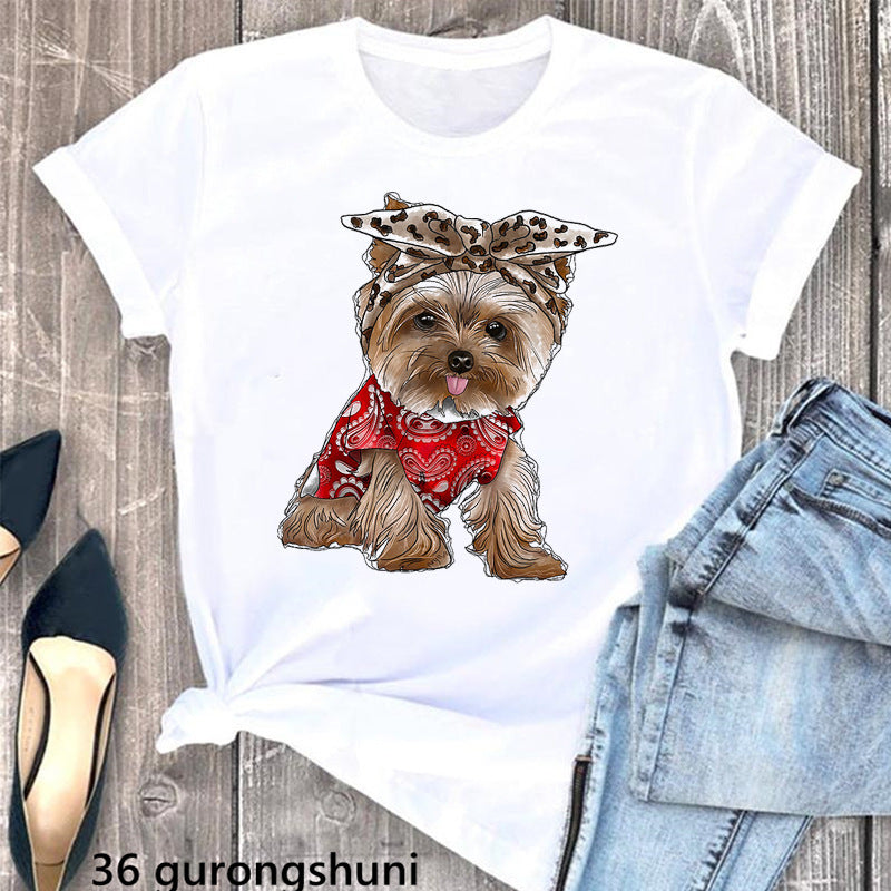 Summer Women's Clothing Schnauzer Dog Women's Printed Wear Clothes T-shirt Women