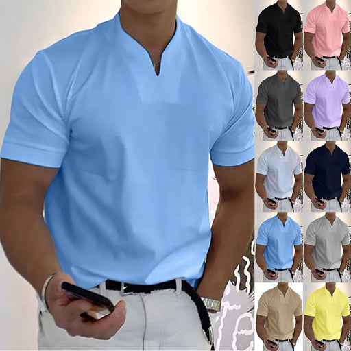 Summer Short Sleeve Shirt Men Fitness Plus Size Sports T-Shirt Elastic Cotton Pocket