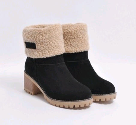 Mid-Tube Thick Heel Suede Snow Boots