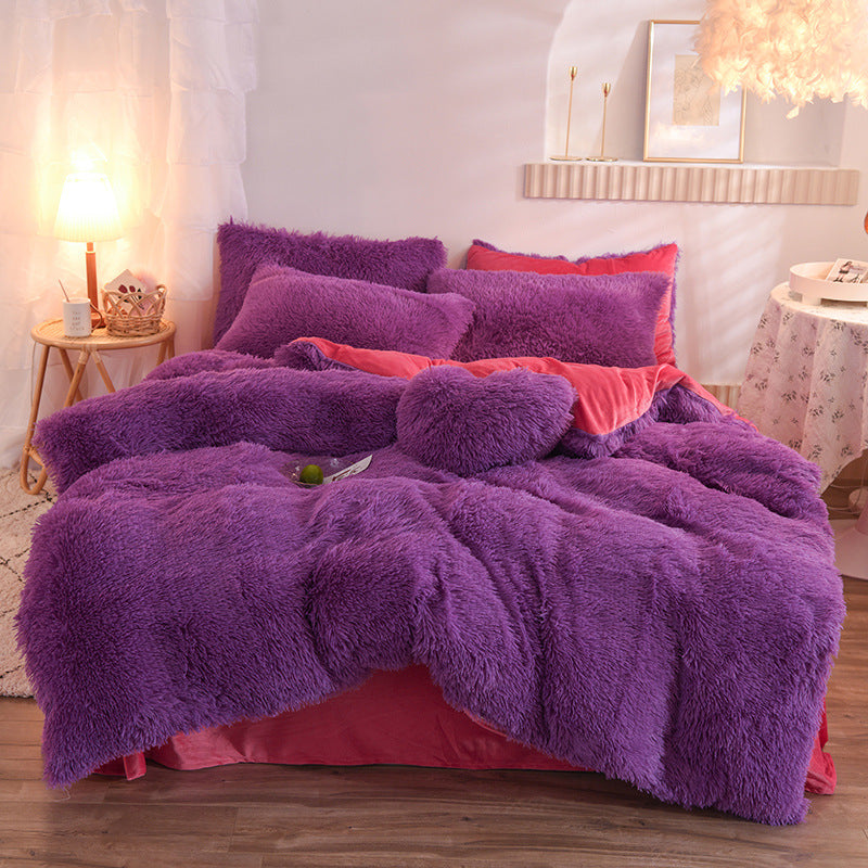 Luxury Thick Fleece Duvet Cover Queen King Winter Warm Bed Set