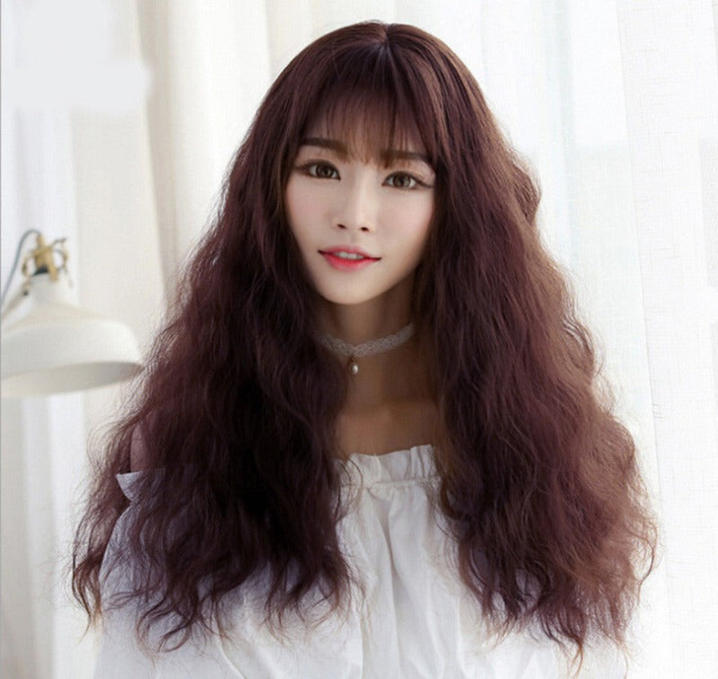 Fashion Japanese Female Long Curly Air Bangs Wig High Temperature Wire No Lcae