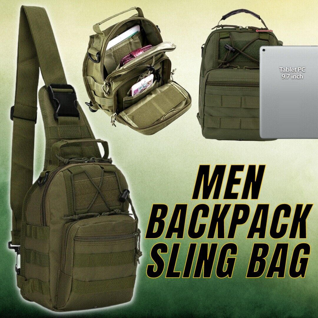 Men Backpack Molle Tactical Sling Chest Pack Shoulder Bag Outdoor Hiking Travel