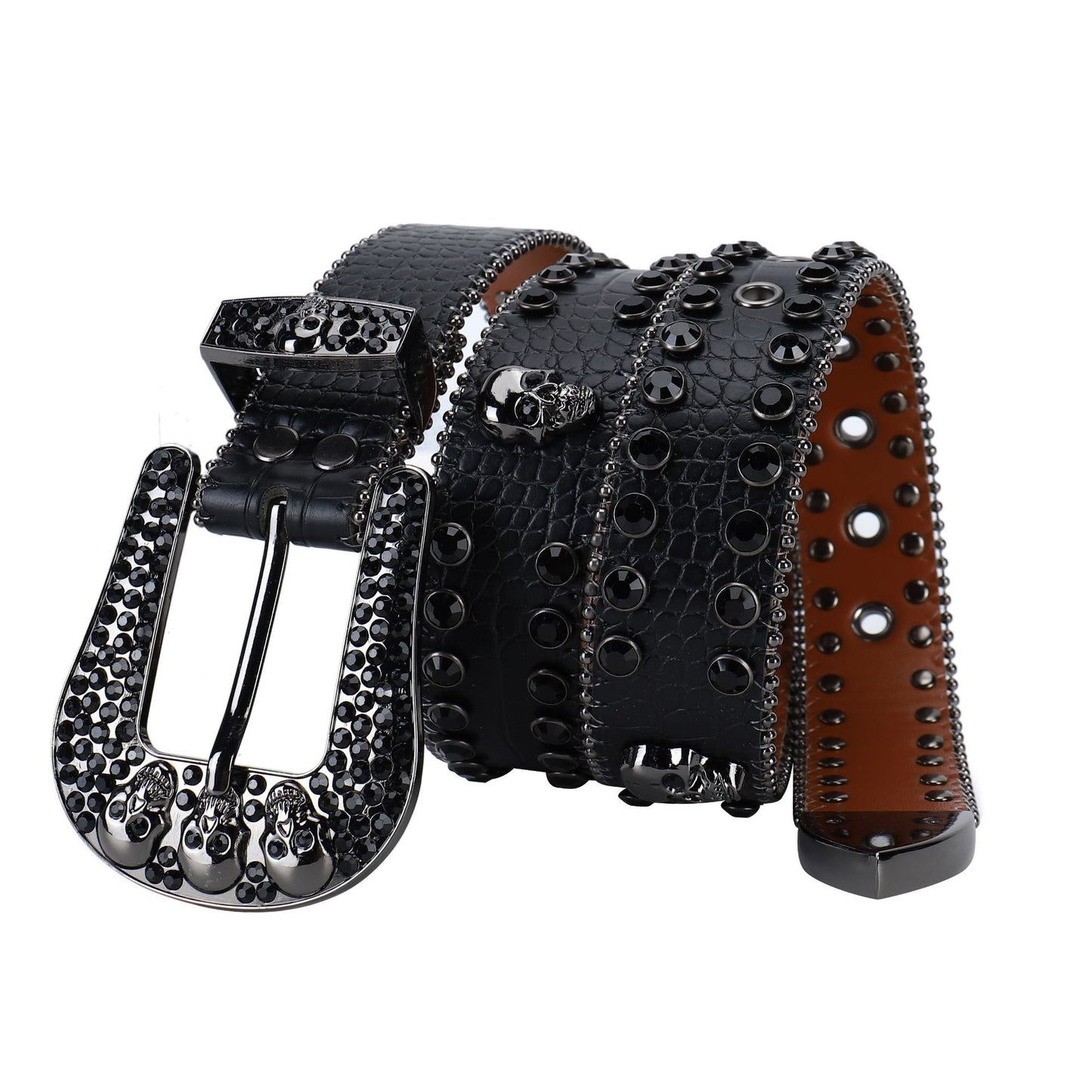 Rhinestone Belt Black Red Inlaid Punk