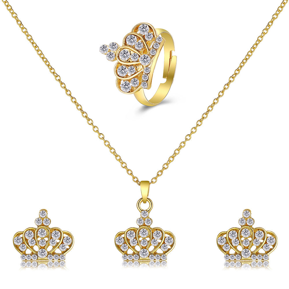 Metal Jewelry Three-piece Creative Wedding Three-dimensional Knotted Ring Earrings Necklace Set