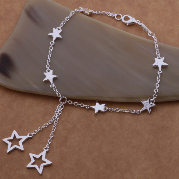 Star Bracelet Necklace Earrings Silver Plated Set