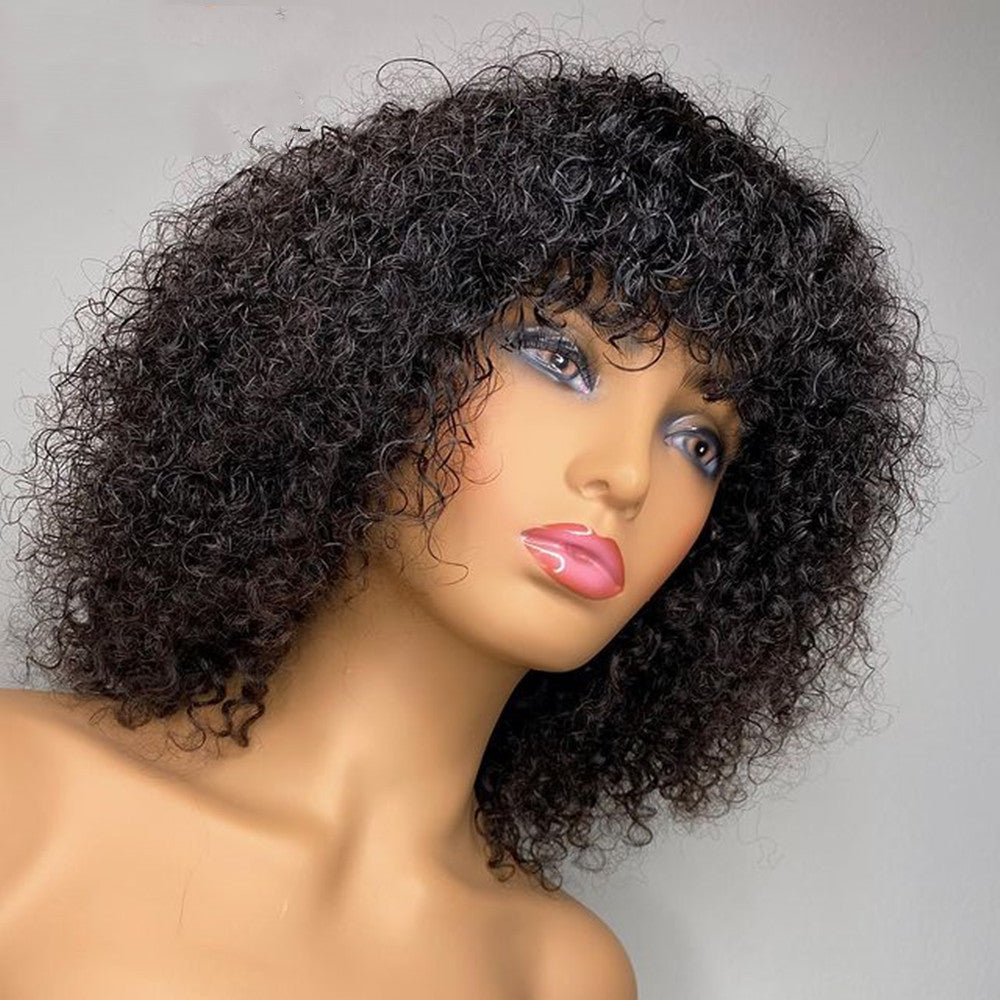 Ladies Black African Small Curly Short Hair With Long Hair