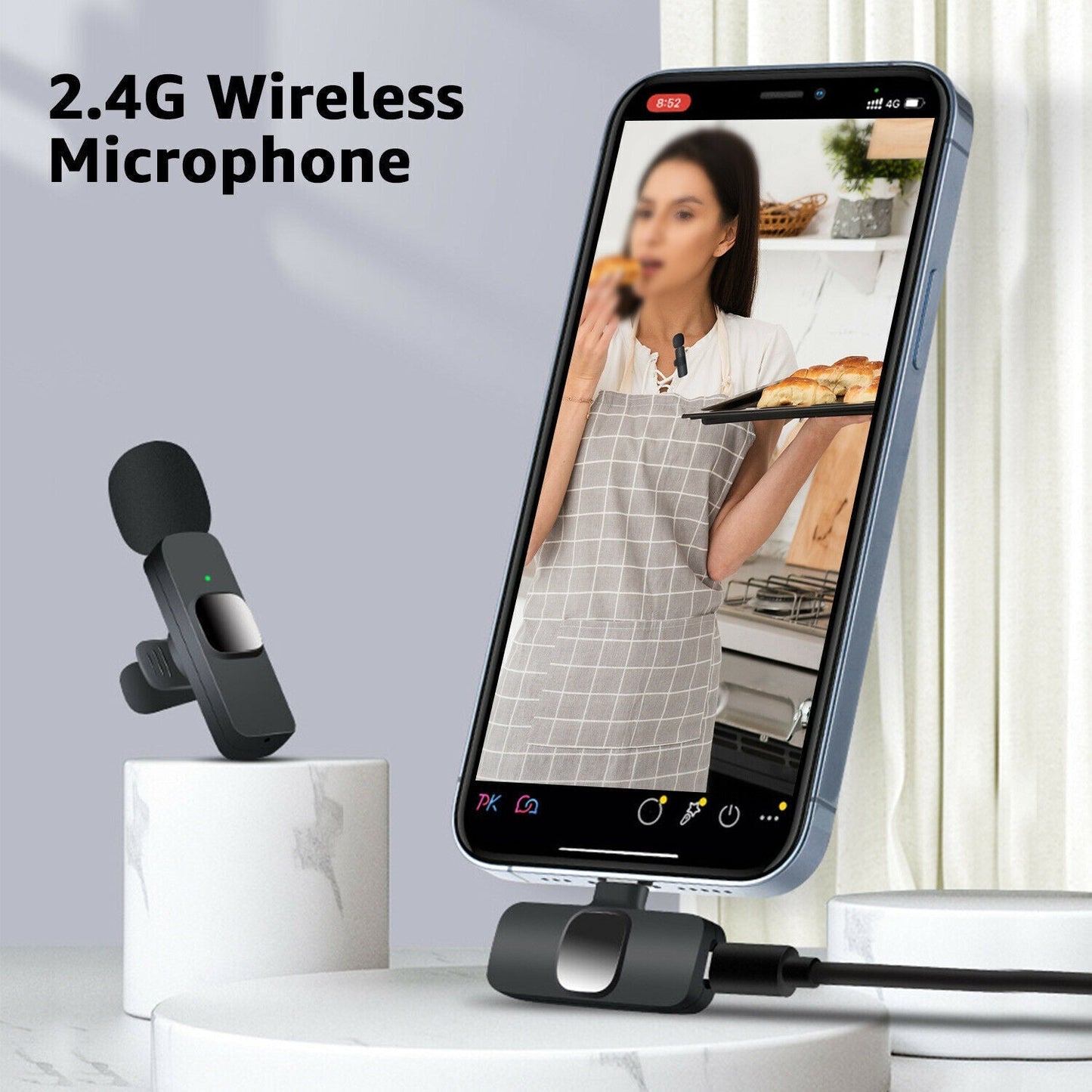 Lavalier Mini Microphone Wireless Audio Video Recording With Phone Charging Wireless