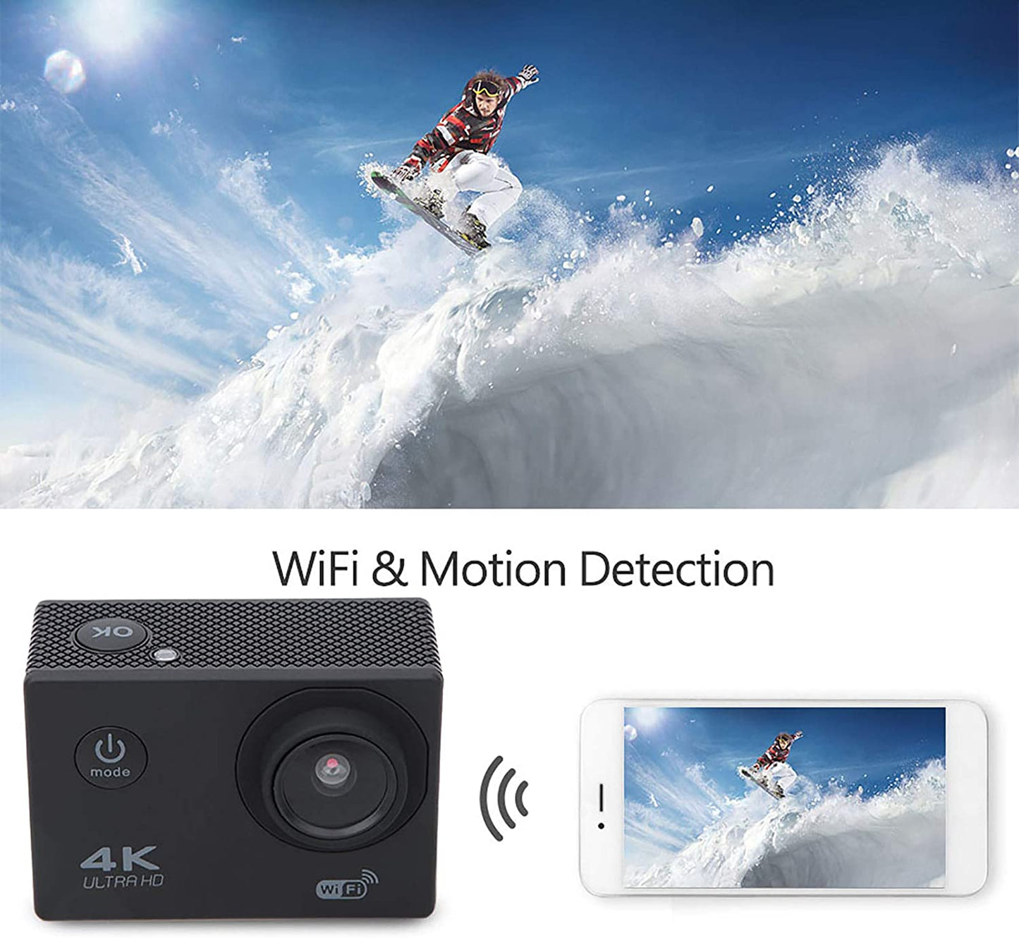 Action Camera Waterproof 13MP FHD WiFi Underwater 140 Degree Wide Angle Sport Camera Action Helmet Camera With 2 Inch LCD Screen