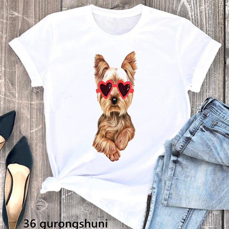 Summer Women's Clothing Schnauzer Dog Women's Printed Wear Clothes T-shirt Women