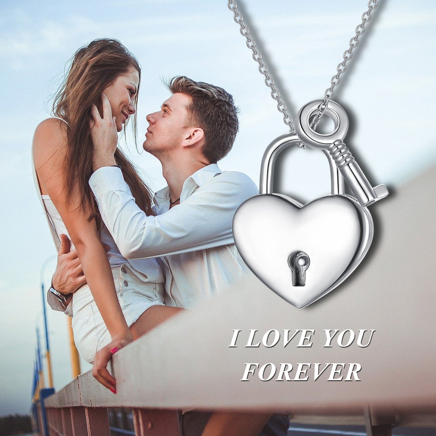 Heart Lock 925 Sterling Silver  Key Pendant Padlock Necklace For Womens Teens Lover Egirls