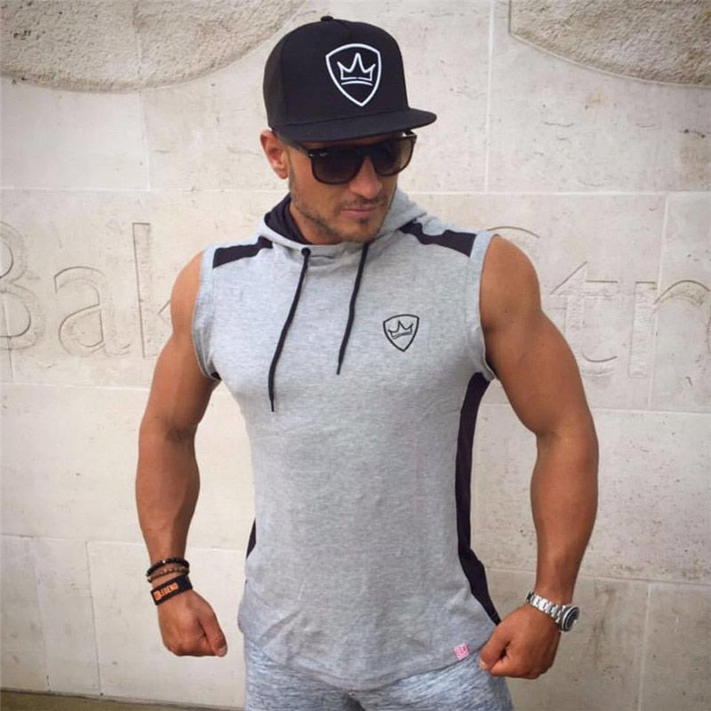 Gyms Summer Brand Stretchy Sleeveless Shirt Casual Fashion Hooded Tank Top Men bodybuilding Fitness Clothing