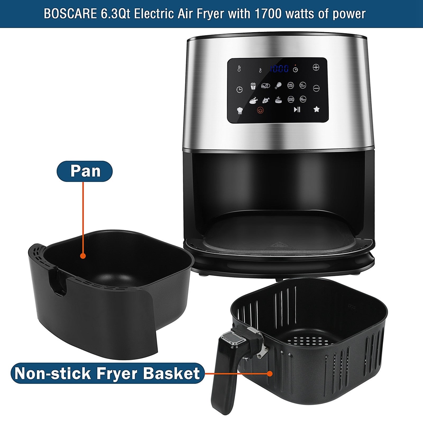 Air Fryer 6 Liters 1700W High Power And Oil-free Cookware