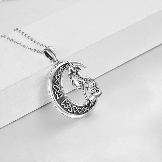 Sterling Silver Howling Wolf Moon Pendant Necklace for Wolf Lover Women Men Girls