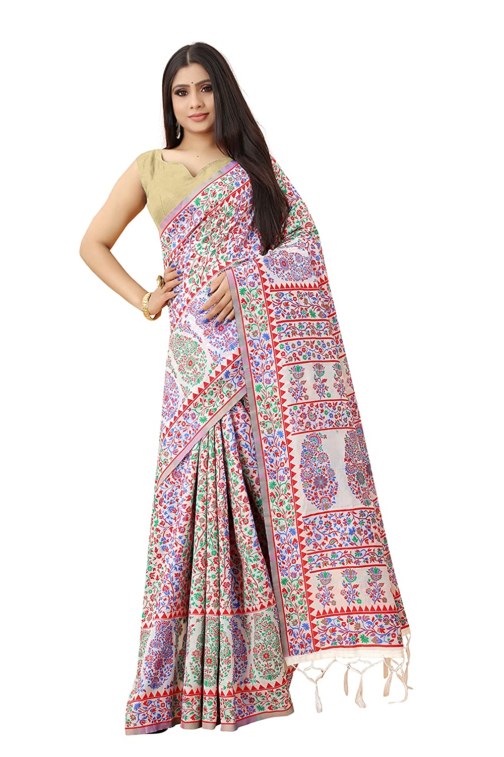 Women's Kalamkari Jacquard Cotton Saree With Blouse Piece