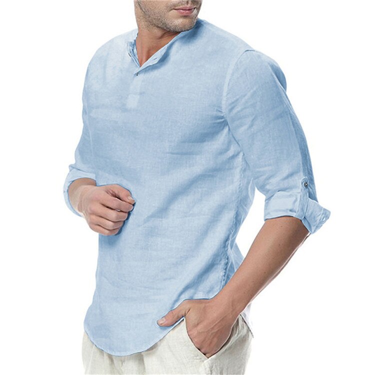 New Men's Summer Long Sleeve Cotton Linen Long Sleeve Shirts