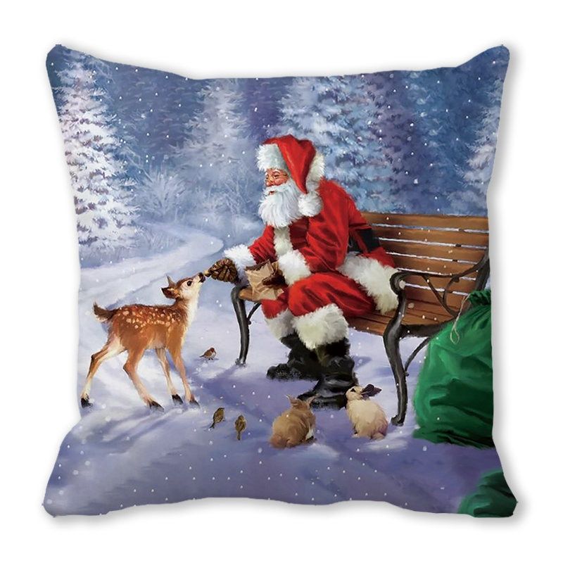 Santa Claus Snowman Pillow Cover Printed Seat Cover