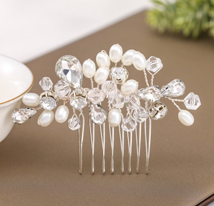 Simple wedding jewelry crystal pearl handmade crystal hair comb