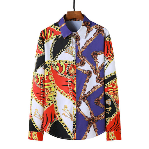 Palace Style Chain Print Men's Long-sleeved Casual Shirt