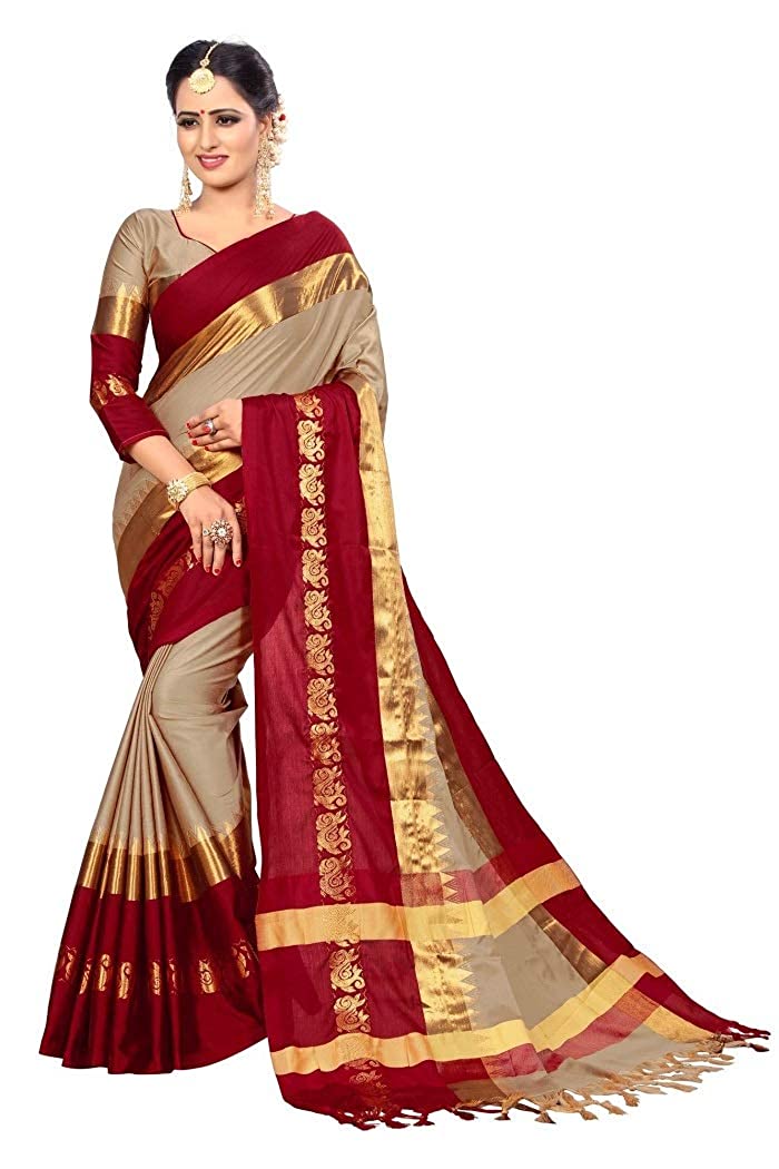 Designer Sarees Women's Banarasi Cotton Silk Saree With Blouse Piece Indian Sari Traditional Saree Wedding Dress Handmade Famous Actress Style Party Wear Free Size Ethenic Wear Clothes For Wo