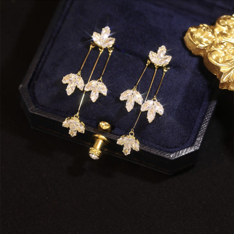 Zircon Maple Leaf Earrings Light Luxury Fashion Creative One