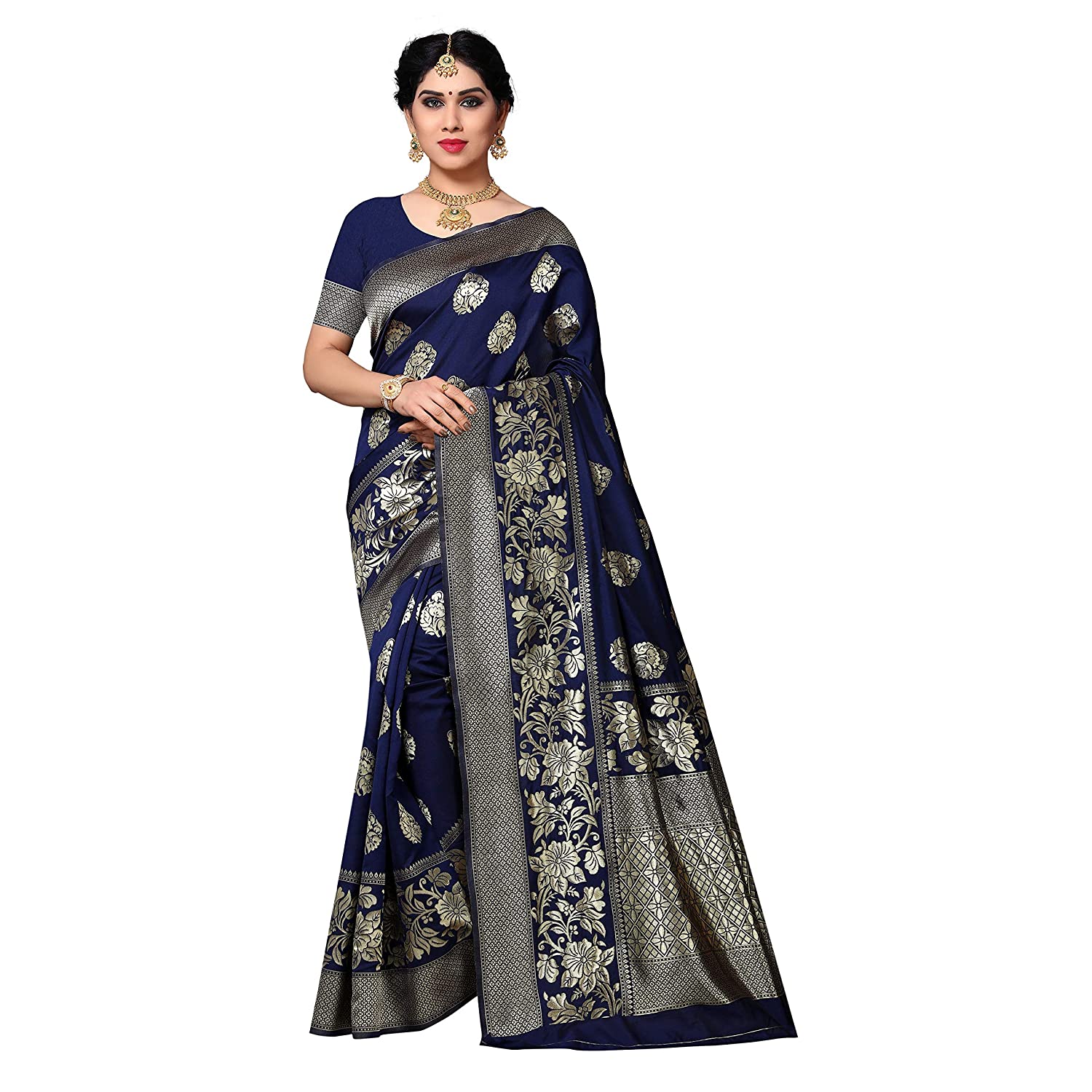 Women's Kanjivaram Saree With Blouse Piece Indian Sari Traditional Saree Wedding Dress Handmade Famous Actress Style Party Wear Free Size Ethenic Wear Clothes