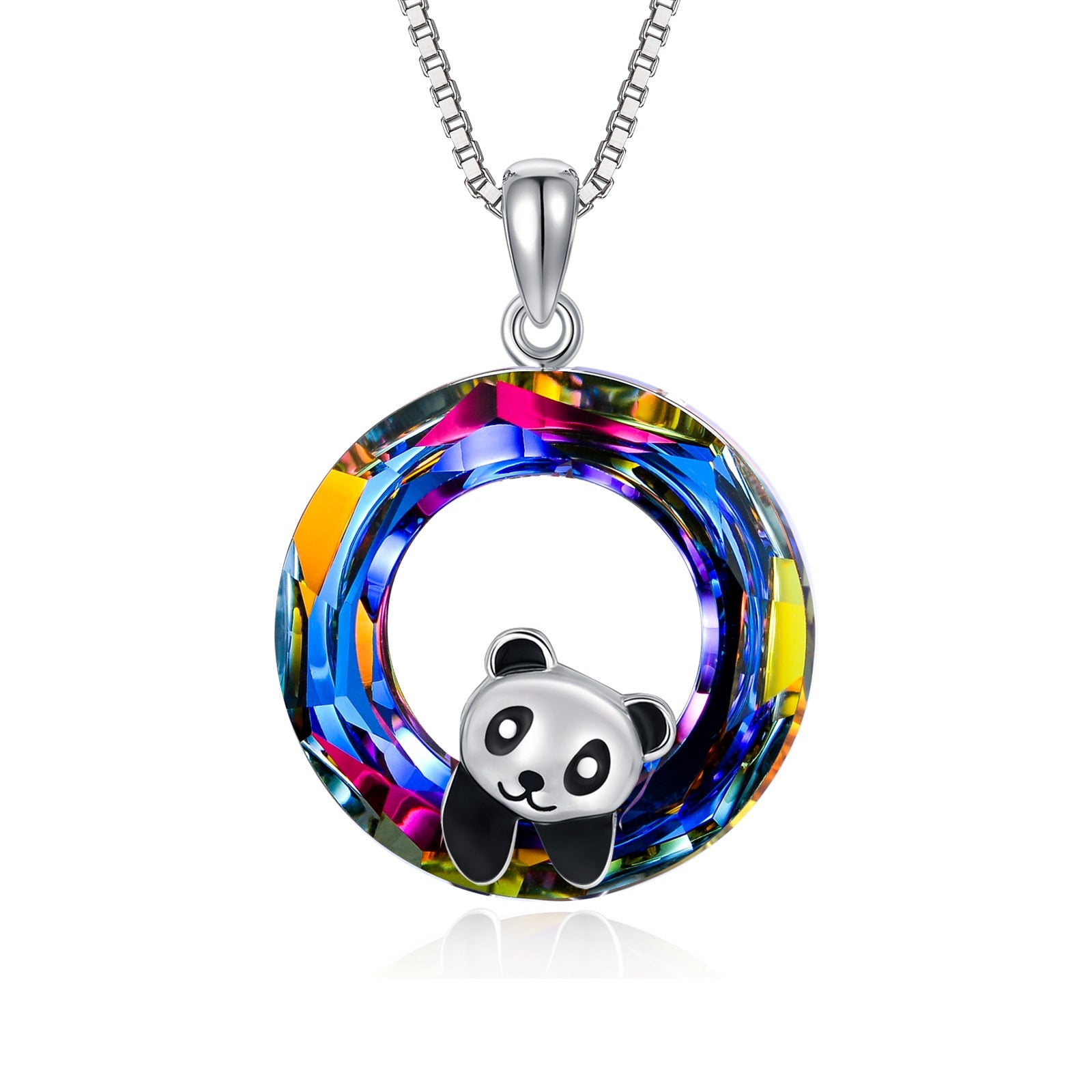 925 Sterling Silver Panda Cute Animal with Crystal Pendant Necklace Jewelry