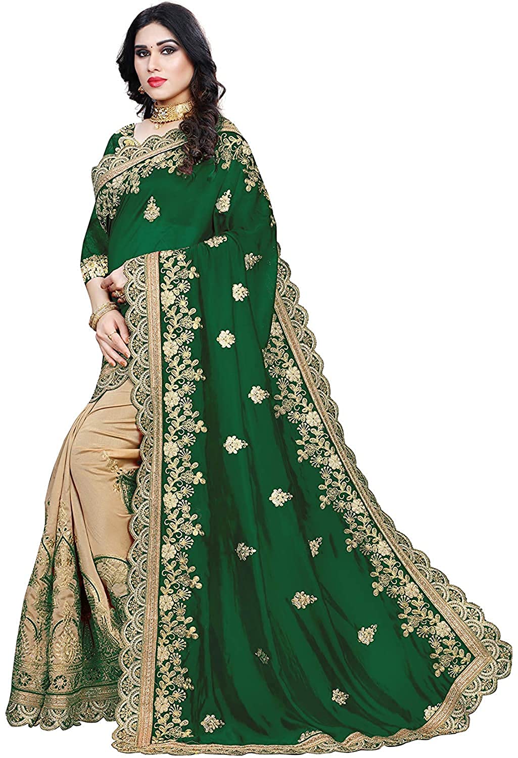 Women's Plain Weave Silk Embroidery Work Saree With Blouse Piece Indian Sari Traditional Saree Wedding Dress Handmade Famous Actress Style Party Wear Free Size Ethenic Wear Clothes For Women