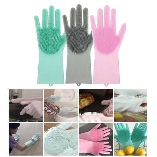 1 Pair Magic Silicone Scrubber Rubber Cleaning Gloves Dusting|Dish Washing|Pet Care Grooming Hair Car