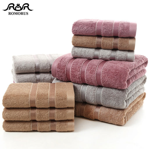 ROMORUS 100% Bamboo Fiber Towels Purple Gray Brown Bath Face Towel Set Cool Bamboo Absorbent Healthy Bathroom Towels for Adults