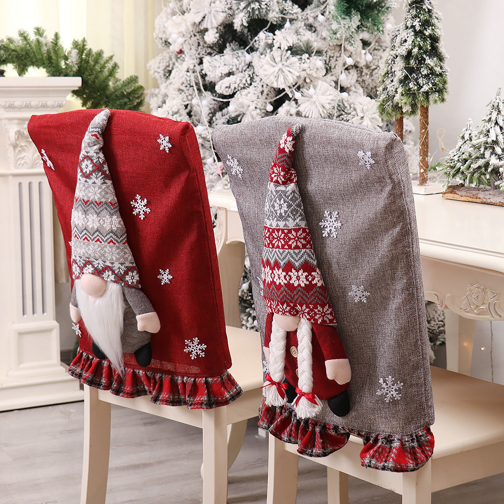 Christmas Restaurant Decorative Linen Chair Covers Fabric Three-Dimensional Gnome Forest People Doll Chair Covers