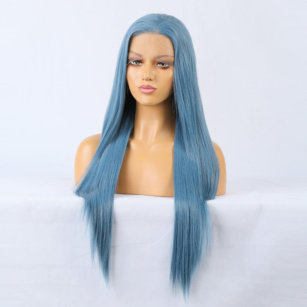 Long Straight Blue Wigs Natural Synthetic Hair Heat Resistant Wigs for Women Girls Cosplay