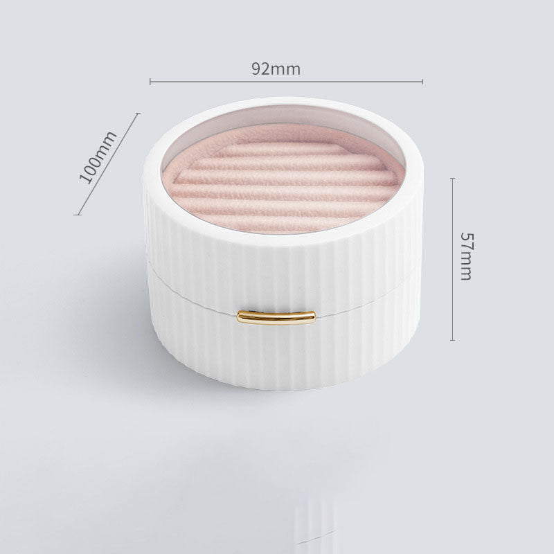 Macaron Jewelry Storage Box Round Double Portable Ring Earring Storage Box Flannel Transparent Jewelry Storage Box