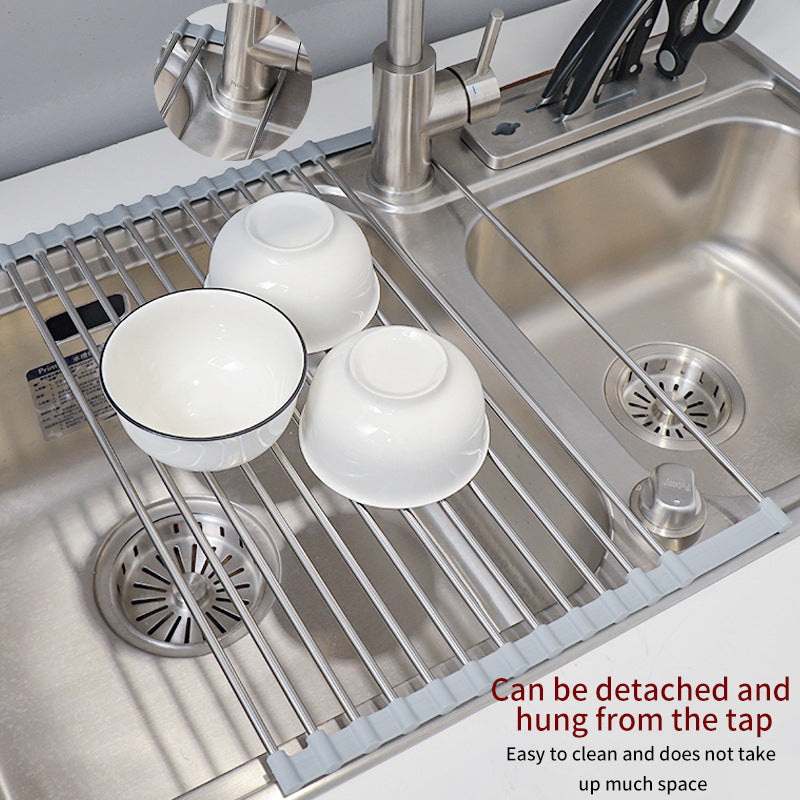 201 Stainless Steel Collapsible Drain Rack Household Sink Drip Rack Dish Washing Basin Fruit And Vegetable Dishes Chopsticks Water Filtering Rack