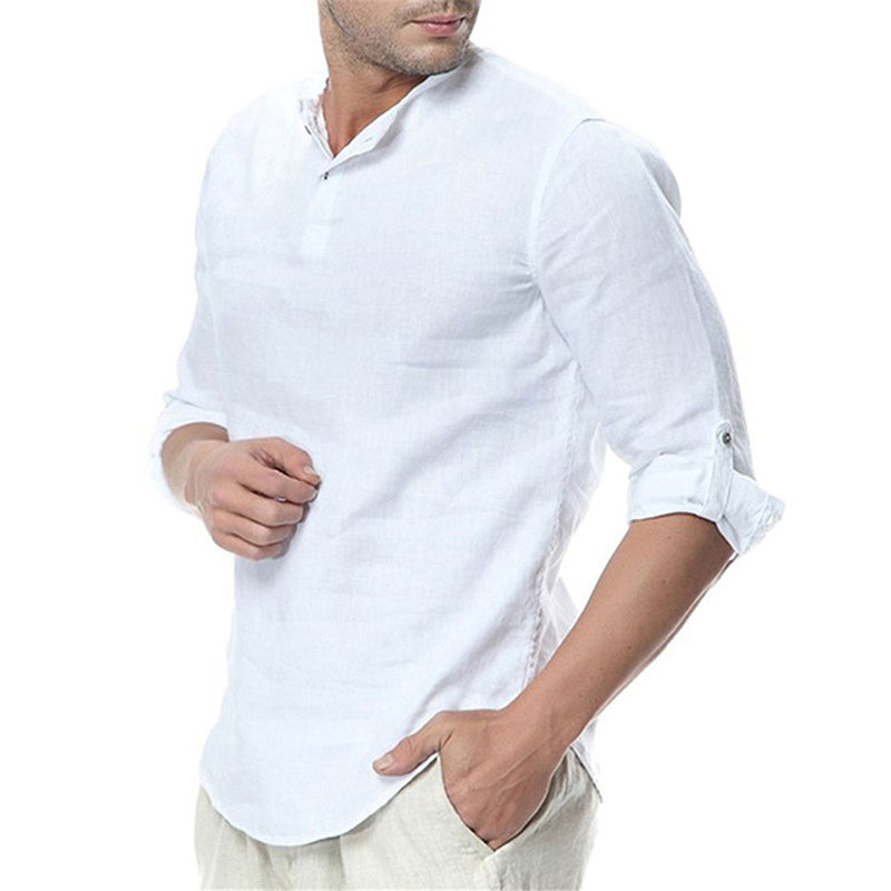 New Men's Summer Long Sleeve Cotton Linen Long Sleeve Shirts