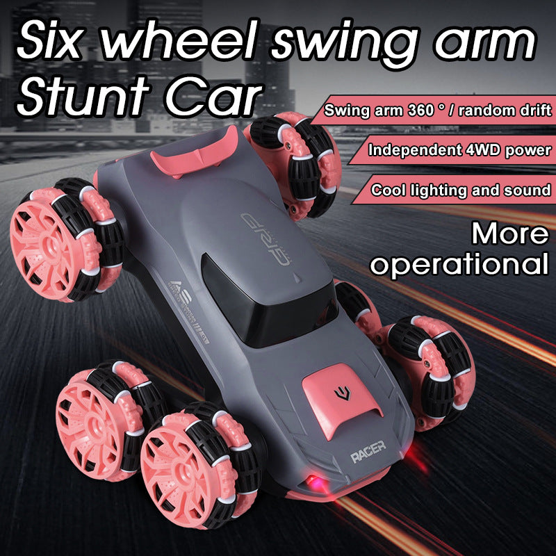 Remote Control Six-Wheel Swing Arm Stunt Car High-Speed Four-Wheel Drive Drift Off-Road Climbing Boys Rotating Deformation Remote Control Car