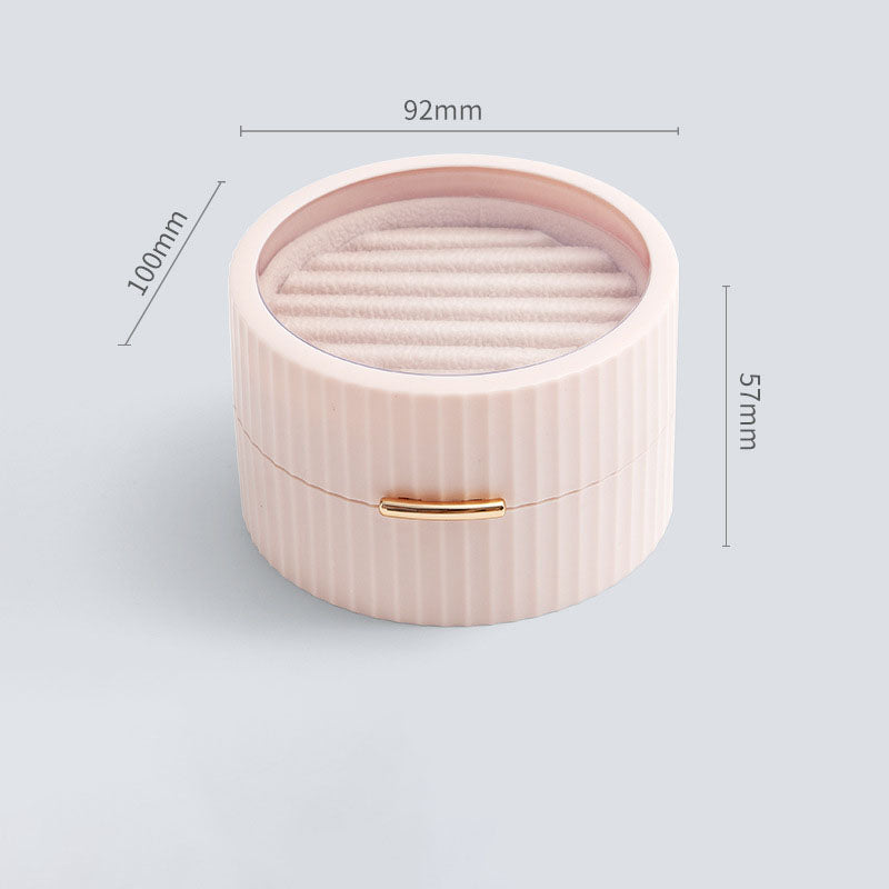 Macaron Jewelry Storage Box Round Double Portable Ring Earring Storage Box Flannel Transparent Jewelry Storage Box