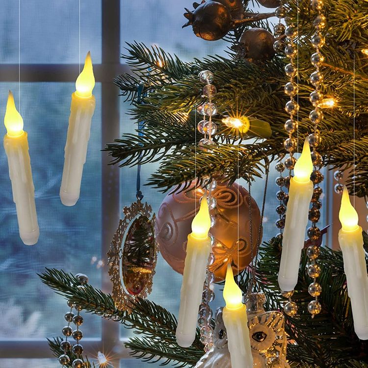 Christmas 12 Piece Teary Led 2-Button Remote Control Candle With Fishline Hook Religious Flameless Cone Candle