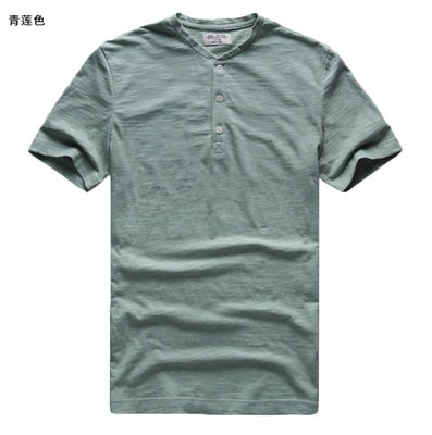 Bamboo cotton men's short sleeved T-shirt summer Henry collar casual Metrosexual men slim new brand top tees