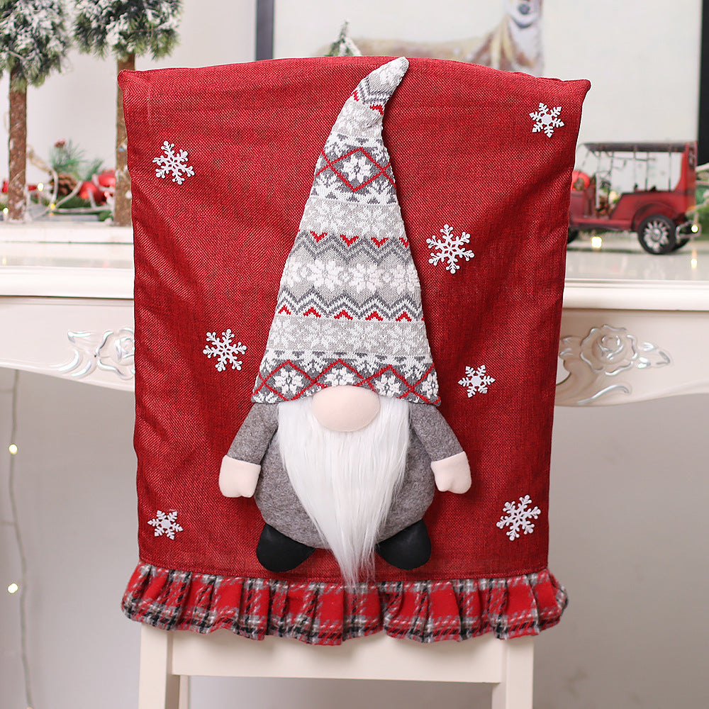 Christmas Restaurant Decorative Linen Chair Covers Fabric Three-Dimensional Gnome Forest People Doll Chair Covers