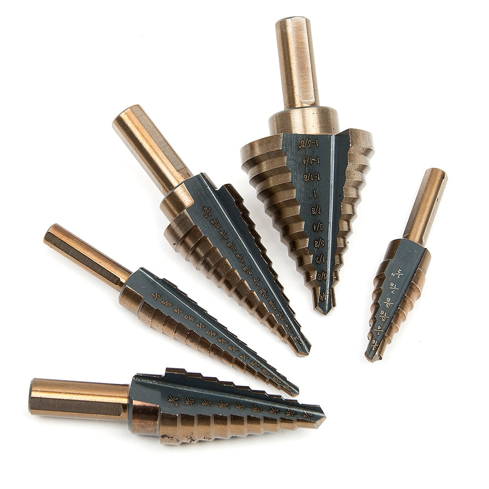 5Pcs Large Cobalt Step Drill HSS Step Titanium Core Drill Multiple Hole Cutter Drill Bit Set Tool with Case