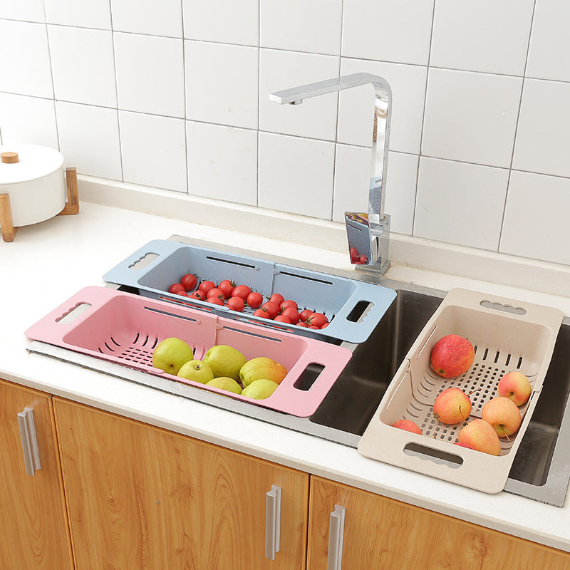 Retractable Adjustment Sink Retractable Washing Fruit Basket Household Kitchen Draining Basket