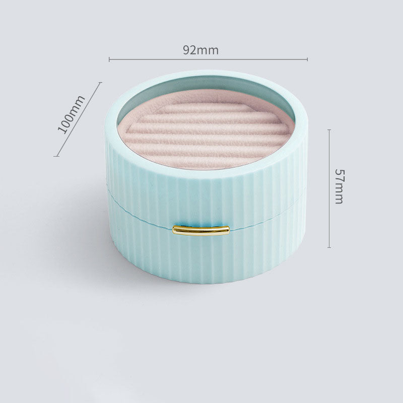 Macaron Jewelry Storage Box Round Double Portable Ring Earring Storage Box Flannel Transparent Jewelry Storage Box