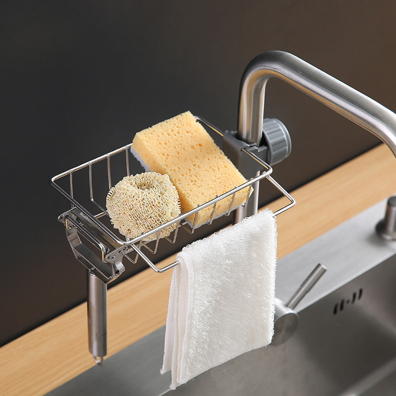 Kitchen Storage Stainless Steel Faucet Rack Hanging Basket Sponge Drain Rack Sink Storage Rack Rag Rack