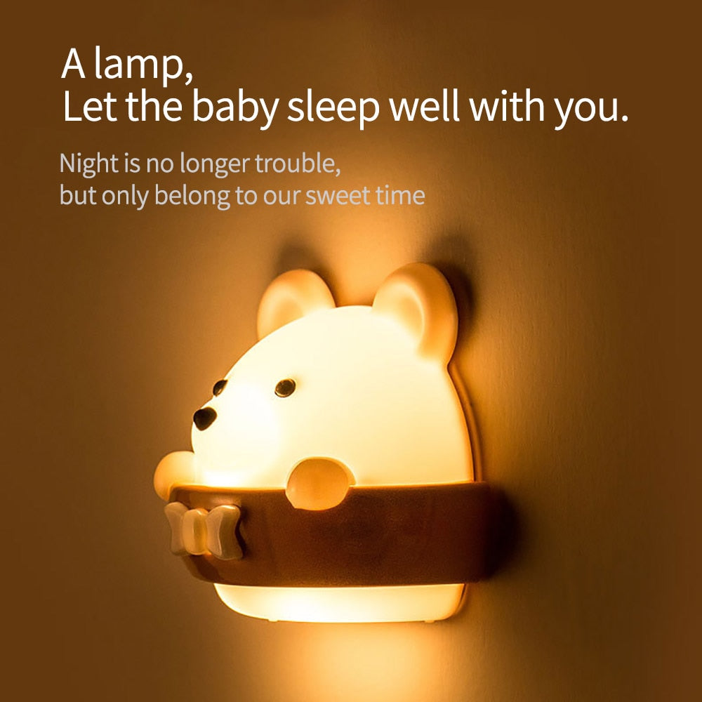 Cute Bear LED Night Light Remote Control Wall Lamp