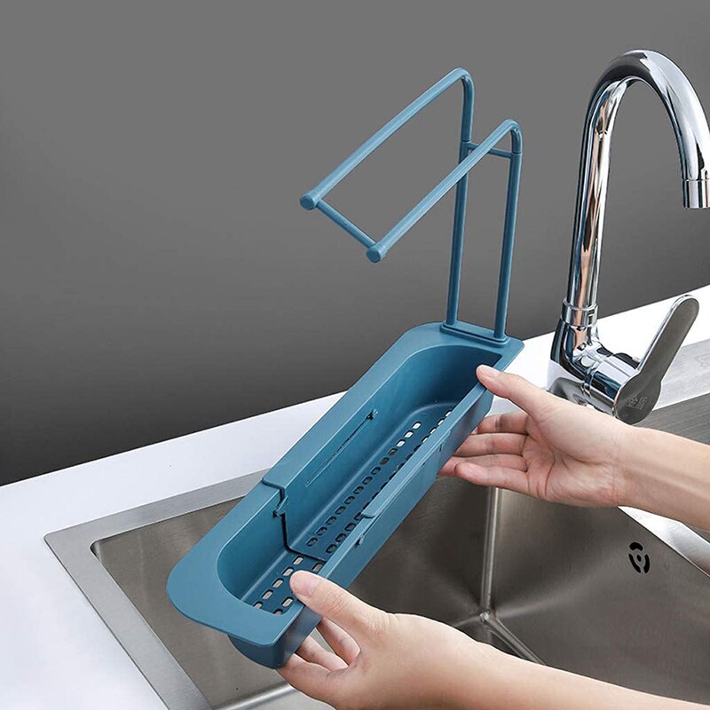 Sink Telescopic Drain Rack Expandable Storage Drainer Kitchen Dish Sponge Towel Holder Rack Bathroom Shelf Basket