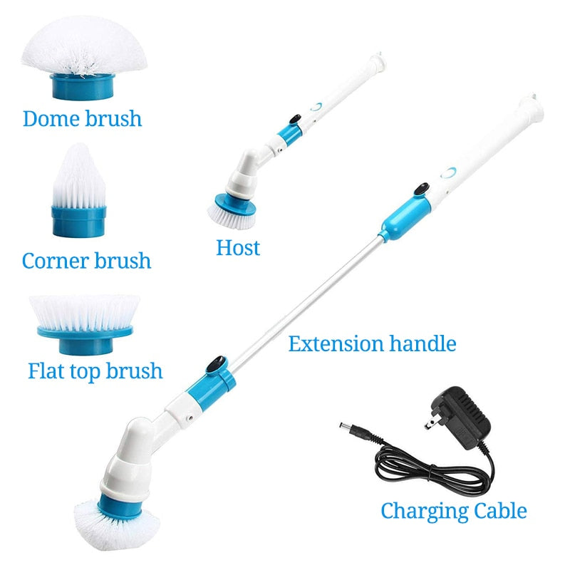 Electric Spin Scrubber Turbo Scrub Cleaning Brush Cordless Chargeable Bathroom Cleaner with Extension Handle Adaptive Brush Tub