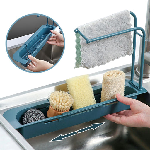 Sink Telescopic Drain Rack Expandable Storage Drainer Kitchen Dish Sponge Towel Holder Rack Bathroom Shelf Basket